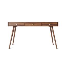 Mid Century Modern Oak Office Desk, Brass Accents - thumbnail 4