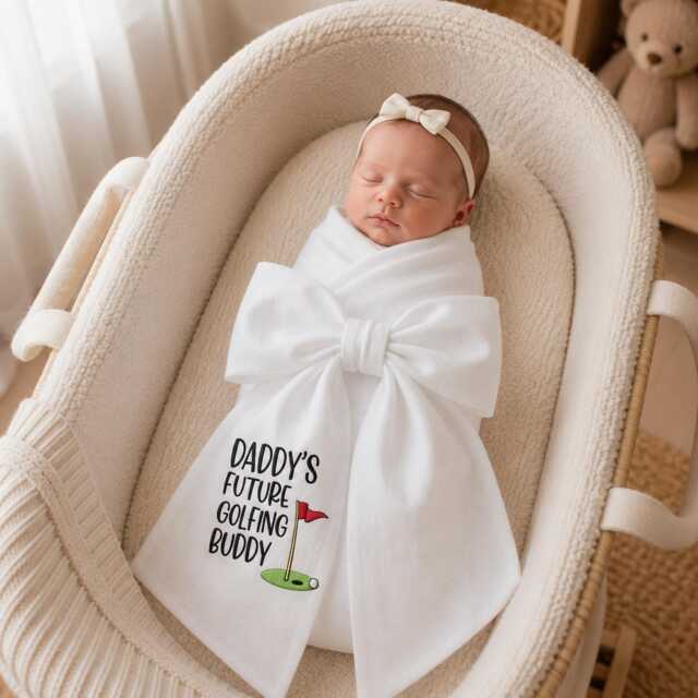 Embroidered Daddy's Future Golfing Buddy Newborn Bow Sash, Golf Baby Swaddle, Sash For Picture, Shower Gift - image 1