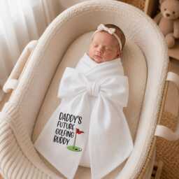 Embroidered Daddy's Future Golfing Buddy Newborn Bow Sash, Golf Baby Swaddle, Sash For Picture, Shower Gift - thumbnail 1