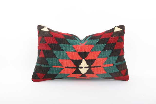 Handmade Turkish Kilim Pillow Cover Colorful Boho Couch - 12x20 - image 1