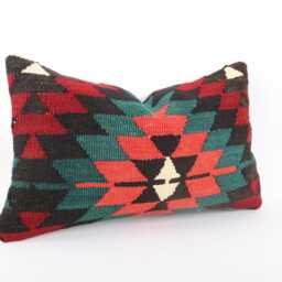 Handmade Turkish Kilim Pillow Cover Colorful Boho Couch - 12x20 - thumbnail 3