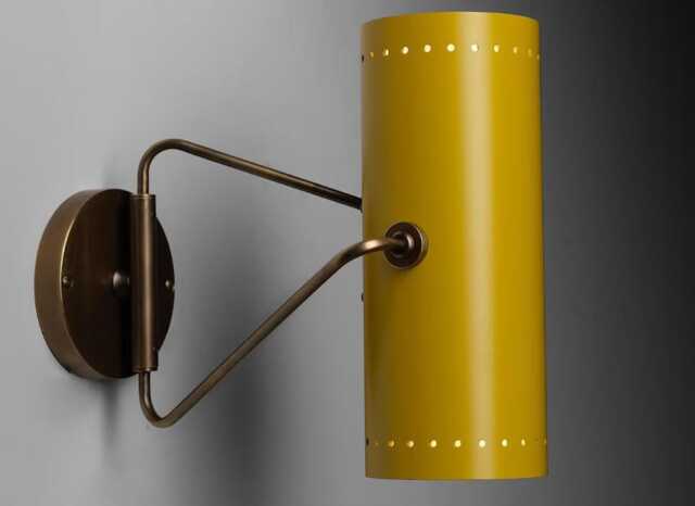 1950's Mustard Yellow Cylinder Wall Sconce - Modern Retro Accent Lighting Vintage Style-Inspired Perforated in Brass & - image 1