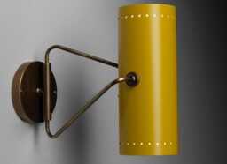 1950's Mustard Yellow Cylinder Wall Sconce - Modern Retro Accent Lighting Vintage Style-Inspired Perforated in Brass & - thumbnail 1