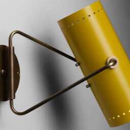 1950's Mustard Yellow Cylinder Wall Sconce - Modern Retro Accent Lighting Vintage Style-Inspired Perforated in Brass & - thumbnail 2