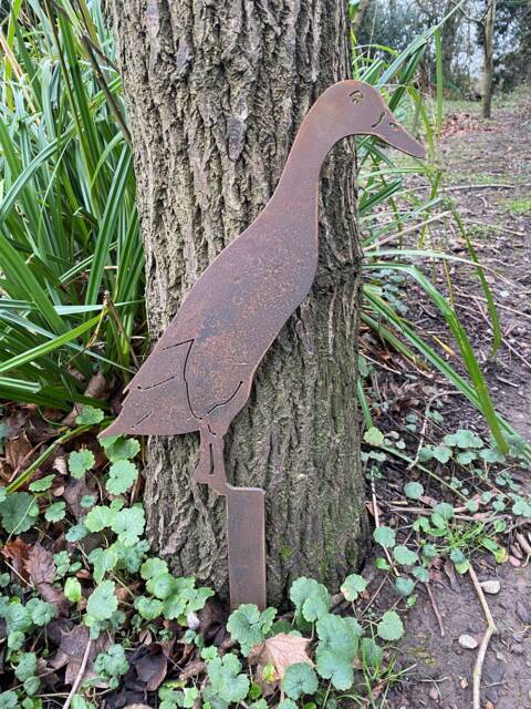 Rusty Metal Runner Duck Garden Stake, Steel Anniversary Gift