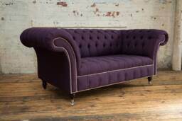 2 Seater Aubergine Purple Wool Chesterfield Sofa, British Handmade
