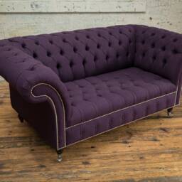 2 Seater Aubergine Purple Wool Chesterfield Sofa, British Handmade - thumbnail 3
