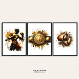 Boxing Poster Prints - Set Of 3 Boxer Posters - Gold Watercolour Wall Art Fight Gifts For Men Boys Bedroom Artwork Decor - thumbnail 1
