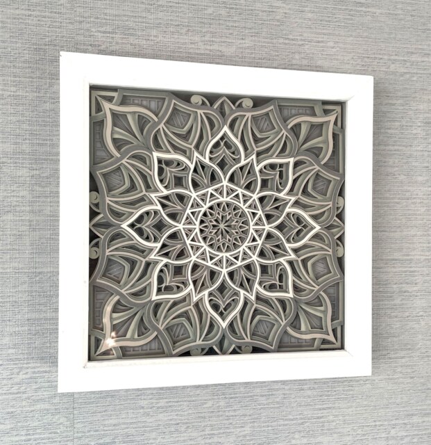 Grey Mandala Wall Art 3D Layered Picture in Box Frame Home Decor Gift - image 1