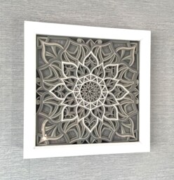 Grey Mandala Wall Art 3D Layered Picture in Box Frame Home Decor Gift - thumbnail 1