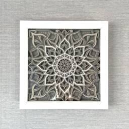 Grey Mandala Wall Art 3D Layered Picture in Box Frame Home Decor Gift - thumbnail 2