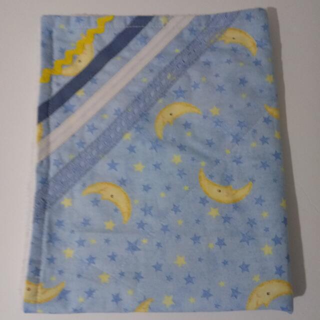 Moon & Stars Baby Security Blanket Blue Newborn Burp Cloth - image 1
