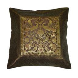 Indian Silk Banarsi Brocade Work Cushion Cover Handmade Peacock Elephant Pillow Boho Chic Bohemian Throw Home Decor Pillowcases - thumbnail 2