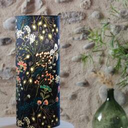 Mendy Table Lamp, Tube Bedside Light Fixture, Lampshade, Floral Fabric, Boho, Blue, Handmade, Lamp - thumbnail 2