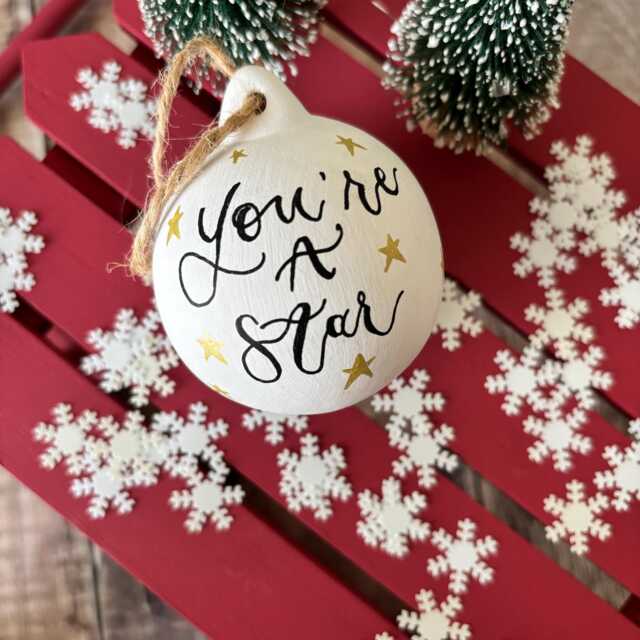 Personalised Ceramic Christmas Bauble, Hand Painted Name Ornament, Tree Decoration, Gold Star Design - image 1