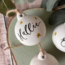 Personalised Ceramic Christmas Bauble, Hand Painted Name Ornament, Tree Decoration, Gold Star Design - thumbnail 3