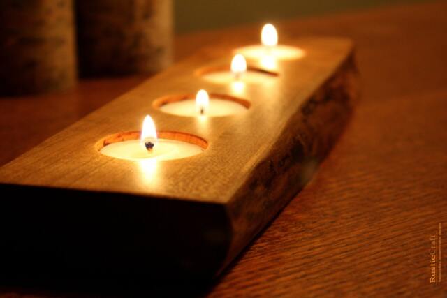 Rustic Wood Tea Light Holder - 4 Tealight, Personalized Gift - image 1