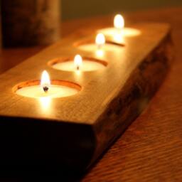 Rustic Wood Tea Light Holder - 4 Tealight, Personalized Gift - thumbnail 2