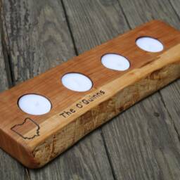 Rustic Wood Tea Light Holder - 4 Tealight, Personalized Gift - thumbnail 4