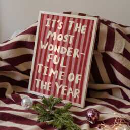 Christmas Unframed Print - Most Wonderful Time Of The Year Festive Decor Wall Art Red & Pink Prints - thumbnail 1