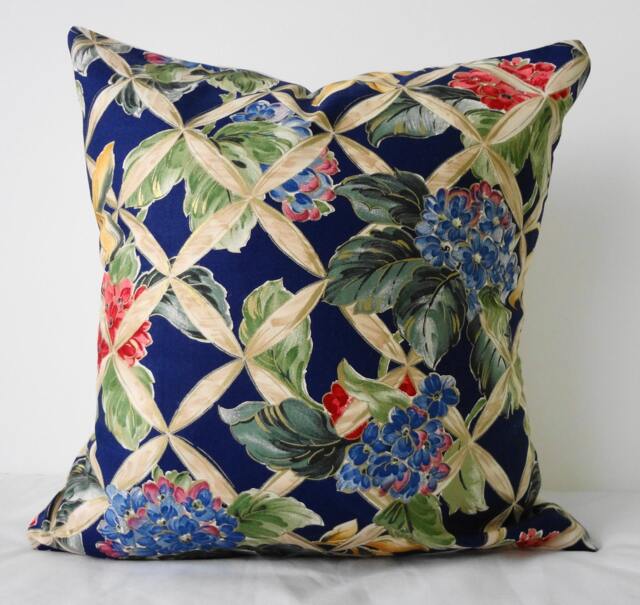 Navy Blue Floral Pillow Cover Home Decor Cotton Throw Cushion - 16x16 - image 1
