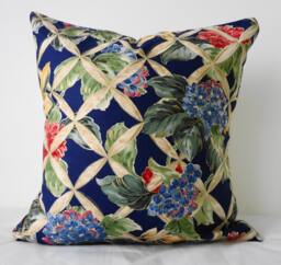 Navy Blue Floral Pillow Cover Home Decor Cotton Throw Cushion - 16x16 - thumbnail 1
