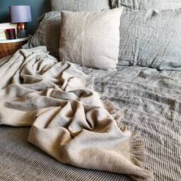 Heavy Raw Linen Blanket, Softened Rustic Couch Cover, Farmhouse Inspire Beige Fringed Throw Beach Wrap, Rough Texture Sofa - thumbnail 2