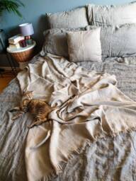 Heavy Raw Linen Blanket, Softened Rustic Couch Cover, Farmhouse Inspire Beige Fringed Throw Beach Wrap, Rough Texture Sofa - thumbnail 1