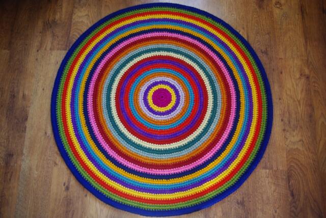 Handmade Wool Round Rug - Colorful Crochet Area - image 1