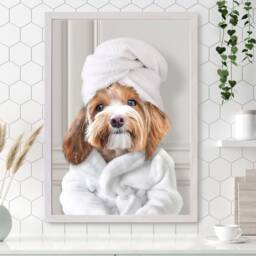 Custom Pet in A Bathrobe Portrait Print, Dogs & Cats With Towel On Head, Personalised Dog Art Animal Bathroom - thumbnail 2