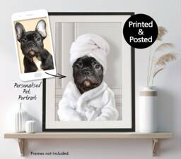 Custom Pet in A Bathrobe Portrait Print, Dogs & Cats With Towel On Head, Personalised Dog Art Animal Bathroom - thumbnail 1