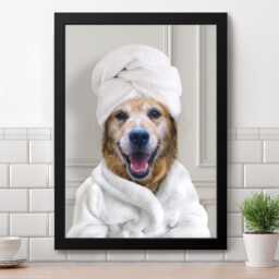 Custom Pet in A Bathrobe Portrait Print, Dogs & Cats With Towel On Head, Personalised Dog Art Animal Bathroom - thumbnail 3