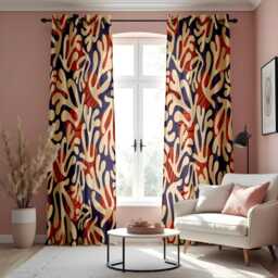 Abstract Coral Reef Curtains, Bold Modern Ocean Inspired Print Drapes, Navy Blue & Red Artistic Window Panels, Coastal Home Decor - thumbnail 2