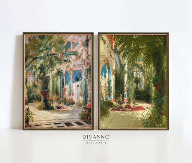 Palm House Wall Art Gallery, Set Of 2 Prints, Garden Paintings, Floral Oasis Printable, Exotic Plant Decor, Home Jungle Poster, Gift Idea - image 1