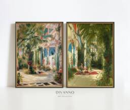 Palm House Wall Art Gallery, Set Of 2 Prints, Garden Paintings, Floral Oasis Printable, Exotic Plant Decor, Home Jungle Poster, Gift Idea - thumbnail 1