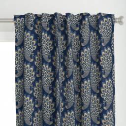 Deco Peacock Curtain Panel - Exotic Bird Elegant Animal Large Scale Custom Blue Gold Art By Marketa_stengl