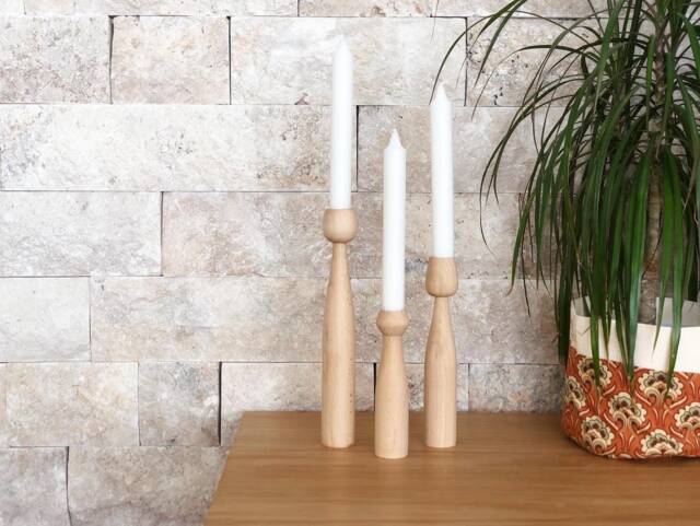 Wood Candlestick - Set Of 3 Candlesticks, Wooden Candlesticks Holder, Candle Holders, Minimal Pillars, Nordic Style - image 1