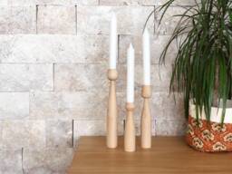 Wood Candlestick - Set Of 3 Candlesticks, Wooden Candlesticks Holder, Candle Holders, Minimal Pillars, Nordic Style - thumbnail 1