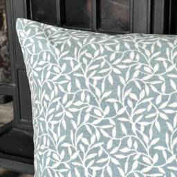 1238. Sherwood Trailing Leaves in Duck Egg Blue 100% Cotton Cushion Cover Various Sizes - thumbnail 2