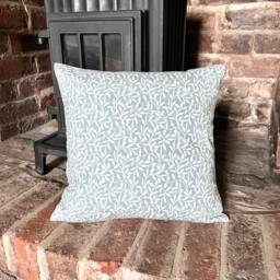1238. Sherwood Trailing Leaves in Duck Egg Blue 100% Cotton Cushion Cover Various Sizes - thumbnail 1