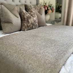 Elegant Taupe Gold Bed Runner Luxury Throw Scarf For Double, King Size Bed, Bedding Bedroom Decor, Home Interior, Herringbone Design - thumbnail 2