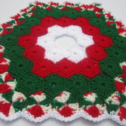 Crochet Mini Christmas Tree Skirt, Red & Green, 20 Inch. Tabletop Skirt - thumbnail 3