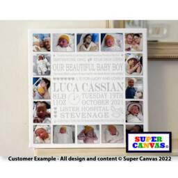 Newborn Baby Personalised Custom Girl Boy Birth Details Family Wall Art 12 Picture Photo Frame Collage Framed Canvas Print Gift - thumbnail 3
