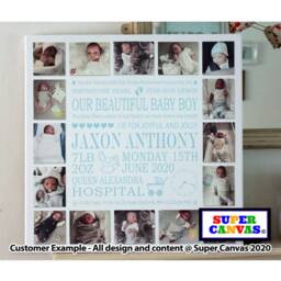 Newborn Baby Personalised Custom Girl Boy Birth Details Family Wall Art 12 Picture Photo Frame Collage Framed Canvas Print Gift - thumbnail 2