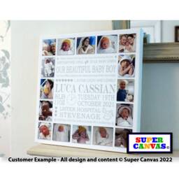 Newborn Baby Personalised Custom Girl Boy Birth Details Family Wall Art 12 Picture Photo Frame Collage Framed Canvas Print Gift - thumbnail 1