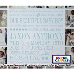 Newborn Baby Personalised Custom Girl Boy Birth Details Family Wall Art 12 Picture Photo Frame Collage Framed Canvas Print Gift - thumbnail 4
