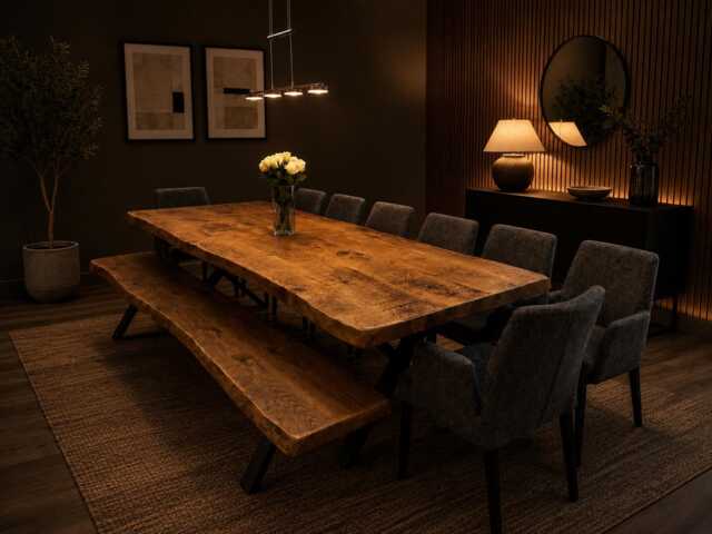 Live Edge Dinning Table- Soild Wood - Industrial Steel Legs -Rustic Farmhouse Furniture - image 1
