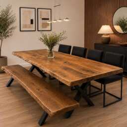Live Edge Dinning Table- Soild Wood - Industrial Steel Legs -Rustic Farmhouse Furniture - thumbnail 3