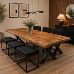 Live Edge Dinning Table- Soild Wood - Industrial Steel Legs -Rustic Farmhouse Furniture - thumbnail 2