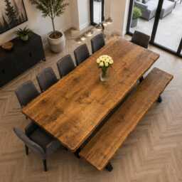Live Edge Dinning Table- Soild Wood - Industrial Steel Legs -Rustic Farmhouse Furniture - thumbnail 4